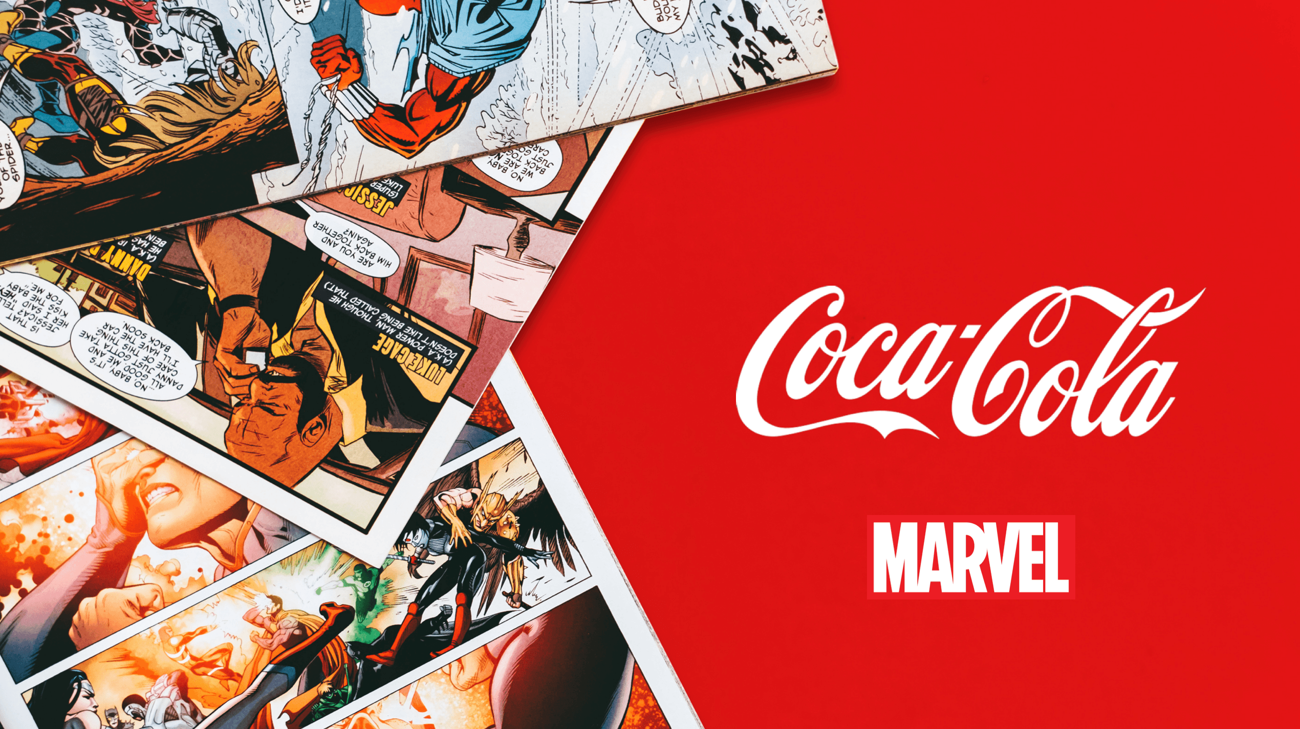 "Coca-Cola × Marvel" comic-panel key art