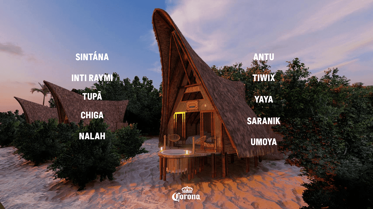 Concept render of a thatched-roof bungalow on Corona Island