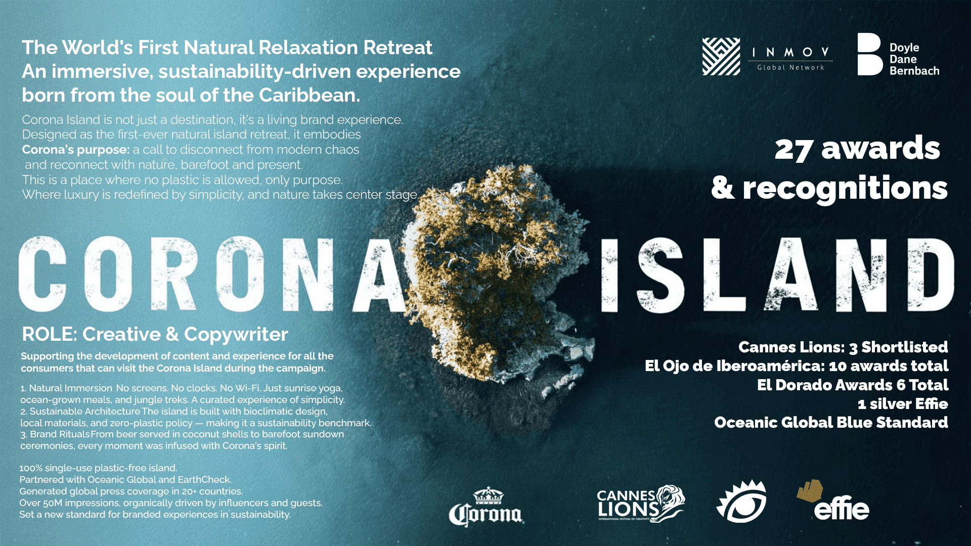 Results slide listing Cannes Lions, El Ojo, El Dorado and Effie recognitions