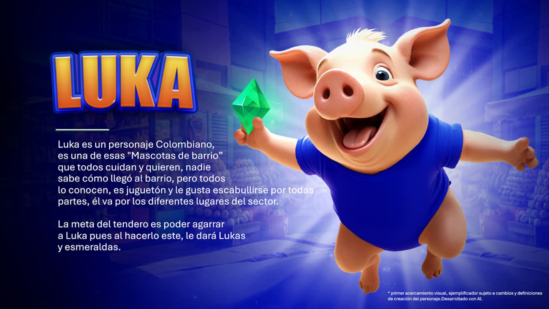 "Atrapa a Luka" character introduction artwork