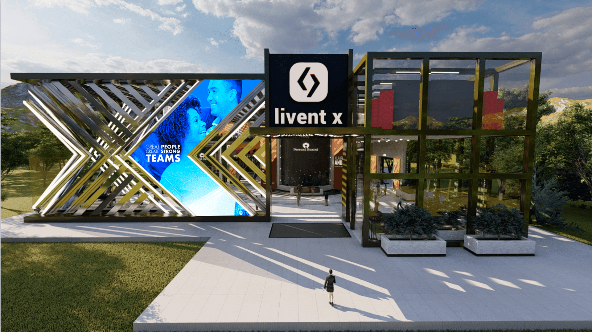 Render of the "Livent X" experience-center building exterior