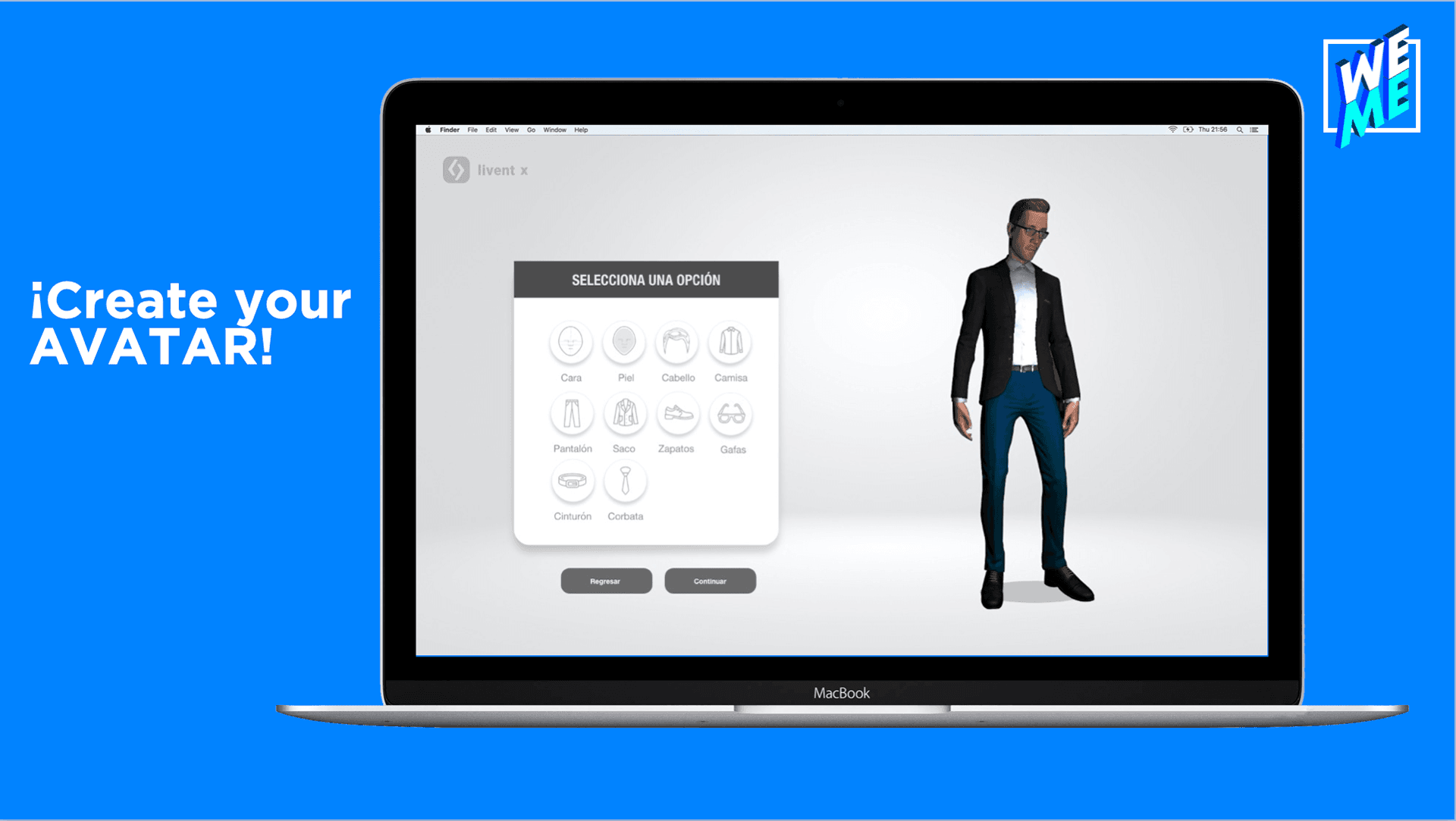 "Create your Avatar" platform mockup on a laptop screen