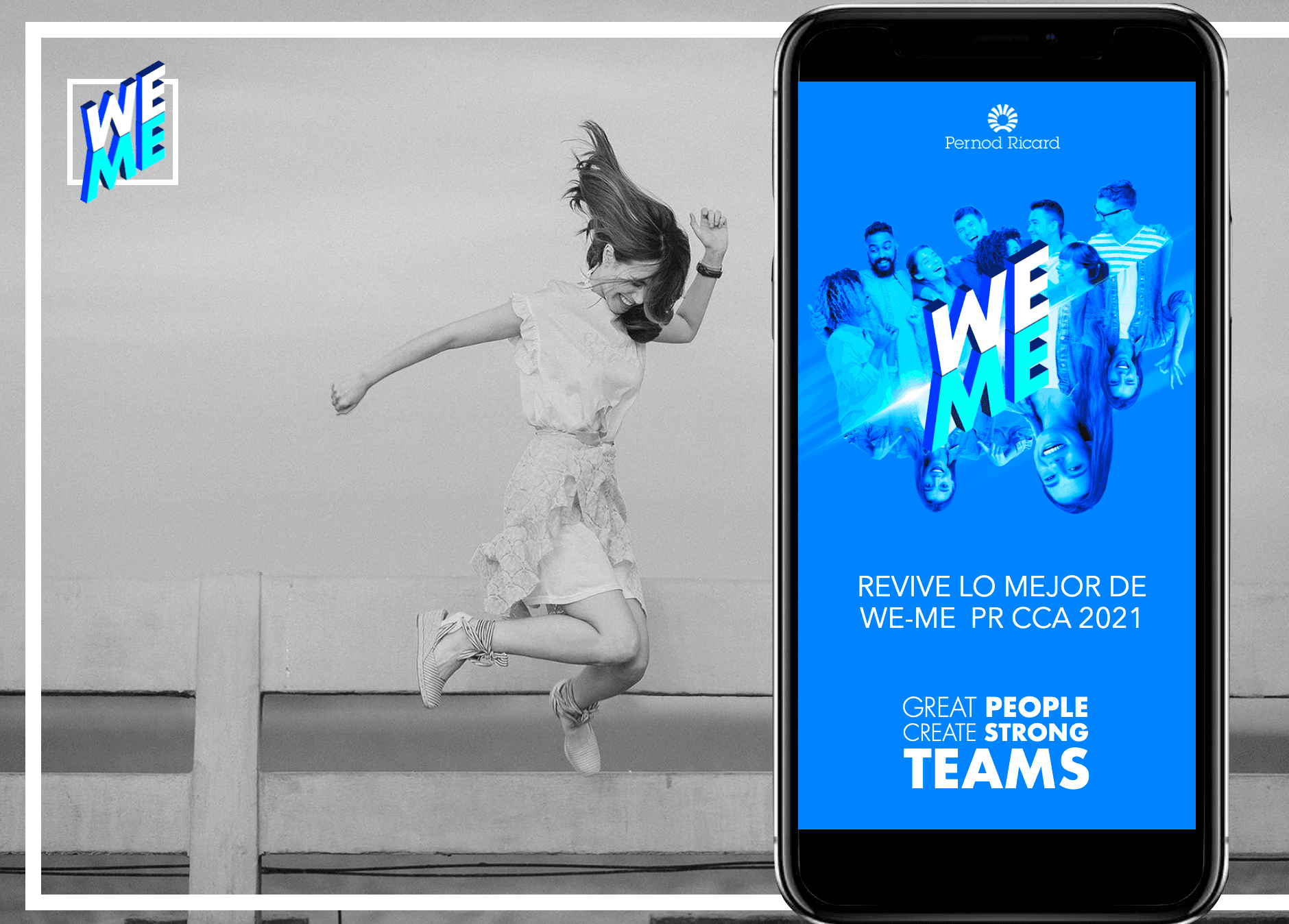 "Revive lo mejor de WE-ME" — the PR CCA 2021 recap on a phone
